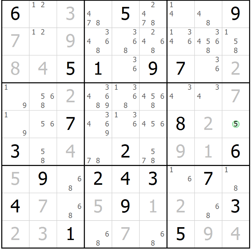 Position des candidats pour la solution de la Gr 22 page 25 du magazine de sudoku Virtuose n° 115