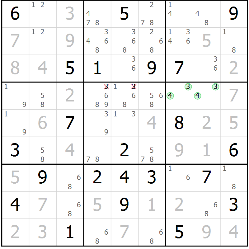 Position des candidats pour la solution de la Gr 22 page 25 du magazine de sudoku Virtuose n° 115