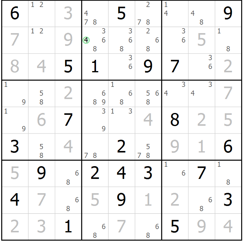 Position des candidats pour la solution de la Gr 22 page 25 du magazine de sudoku Virtuose n° 115