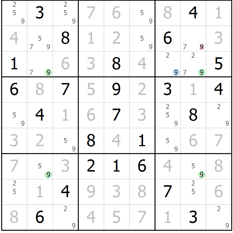 Position des candidats pour la solution de la Gr 23 page 26 du magazine de sudoku Virtuose n° 115