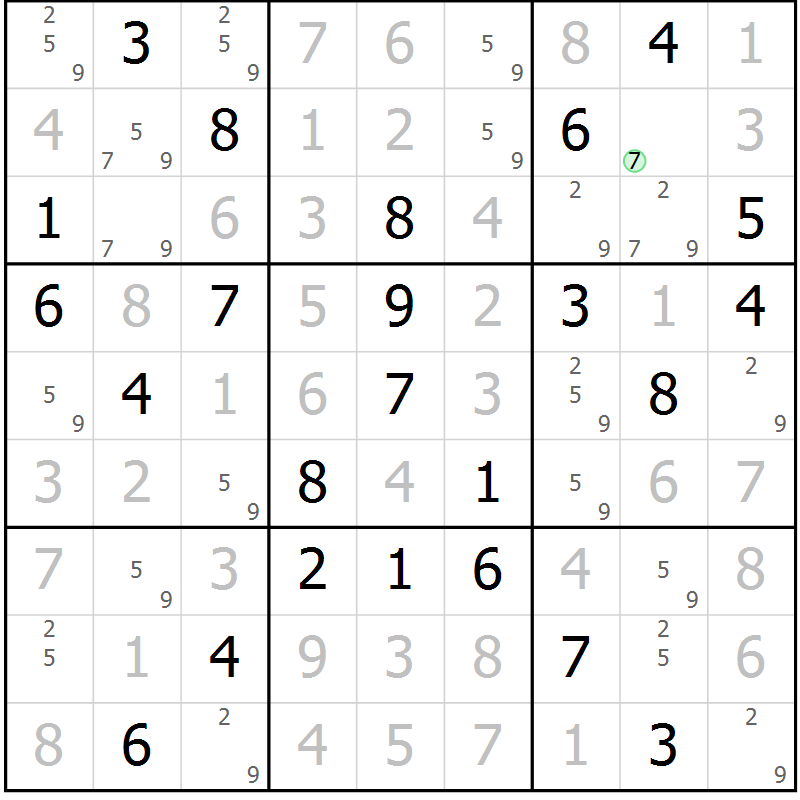 Position des candidats pour la solution de la Gr 23 page 26 du magazine de sudoku Virtuose n° 115