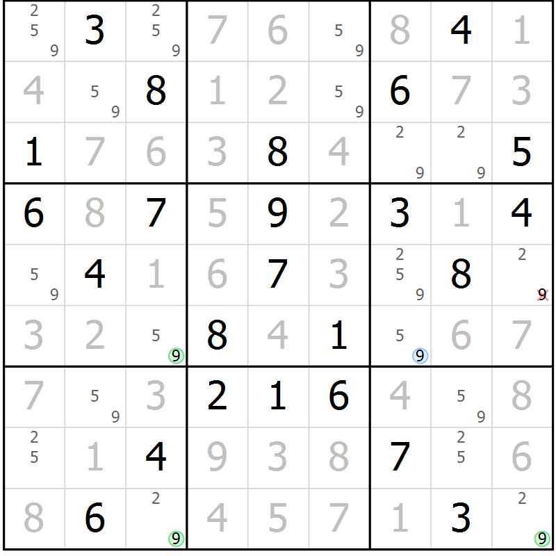 Position des candidats pour la solution de la Gr 23 page 26 du magazine de sudoku Virtuose n° 115