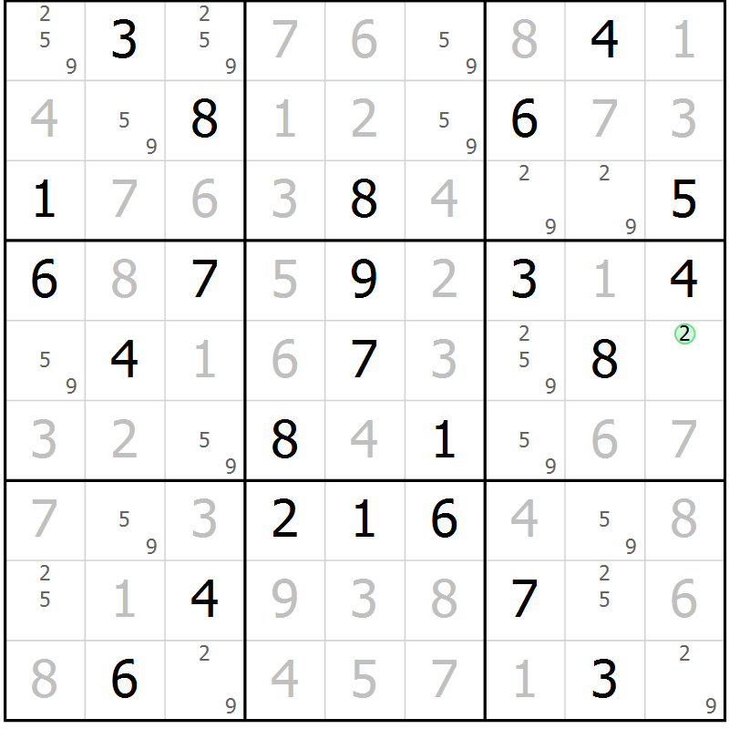 Position des candidats pour la solution de la Gr 23 page 26 du magazine de sudoku Virtuose n° 115