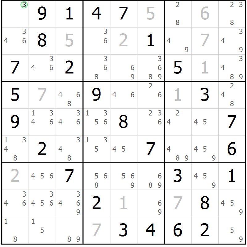 Position des candidats pour la solution de la Gr 24 page 27 du magazine de sudoku Virtuose n° 115