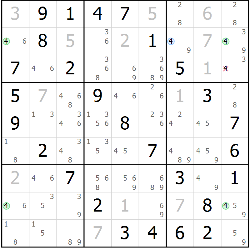 Position des candidats pour la solution de la Gr 24 page 27 du magazine de sudoku Virtuose n° 115