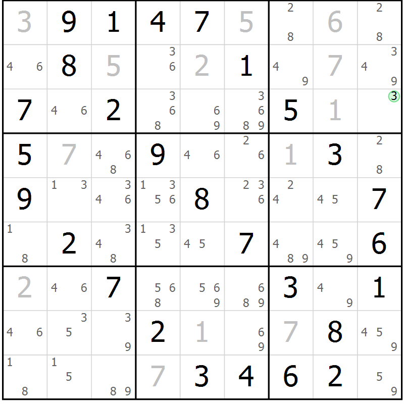 Position des candidats pour la solution de la Gr 24 page 27 du magazine de sudoku Virtuose n° 115