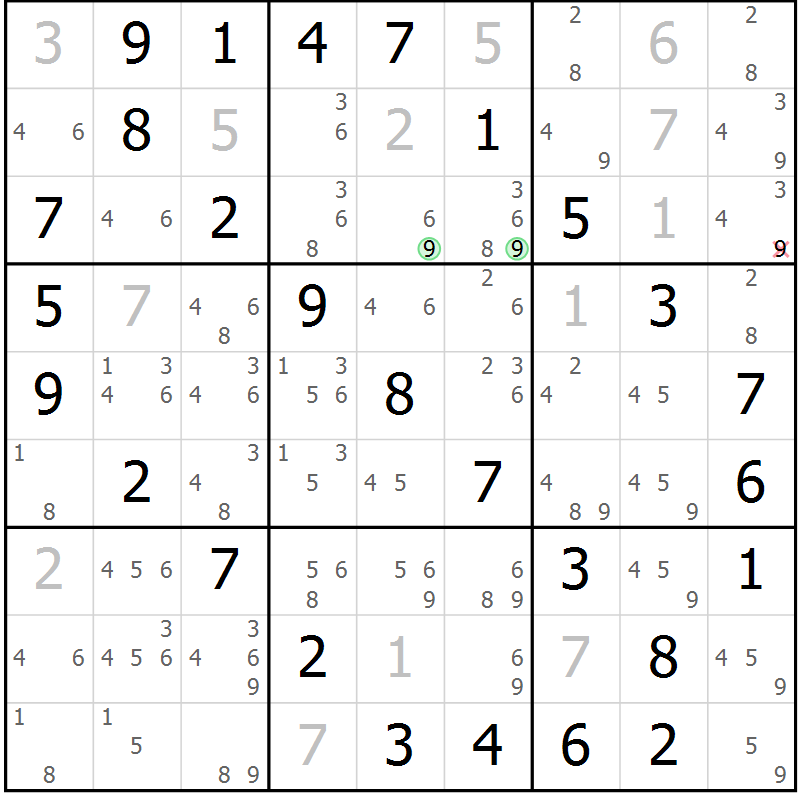 Position des candidats pour la solution de la Gr 24 page 27 du magazine de sudoku Virtuose n° 115