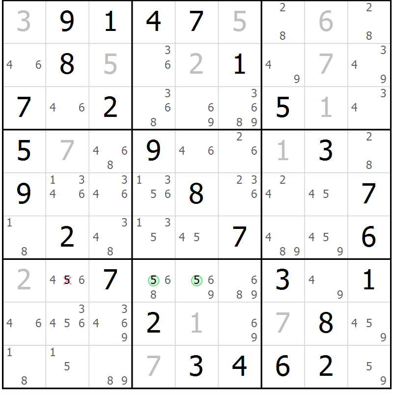 Position des candidats pour la solution de la Gr 24 page 27 du magazine de sudoku Virtuose n° 115