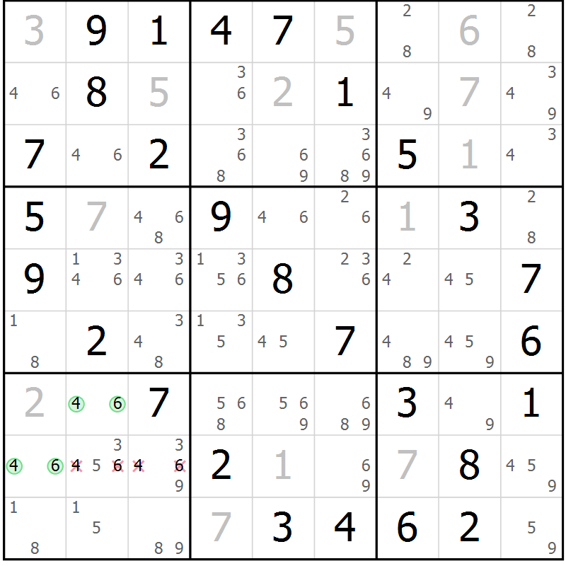 Position des candidats pour la solution de la Gr 24 page 27 du magazine de sudoku Virtuose n° 115