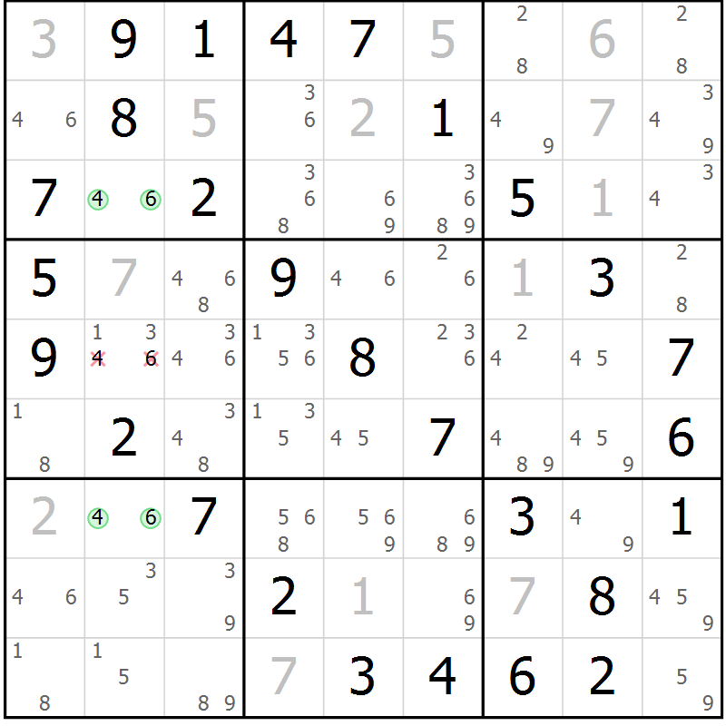 Position des candidats pour la solution de la Gr 24 page 27 du magazine de sudoku Virtuose n° 115
