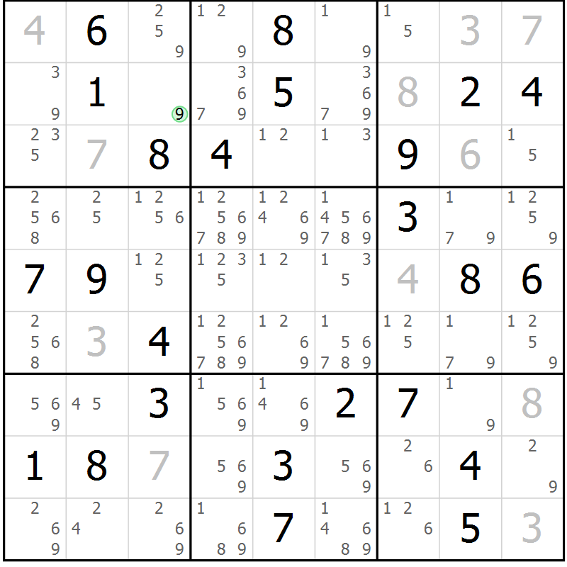 Position des candidats pour la solution de la Gr 25 page 28 du magazine de sudoku Virtuose n° 115