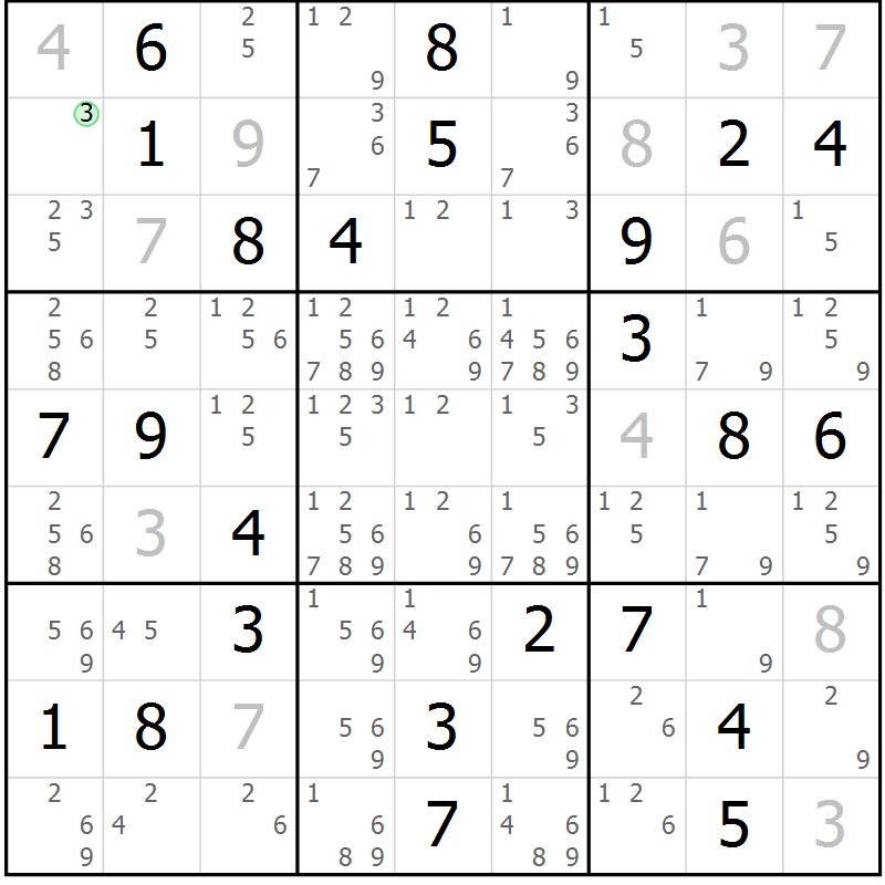 Position des candidats pour la solution de la Gr 25 page 28 du magazine de sudoku Virtuose n° 115