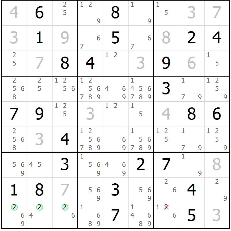 Position des candidats pour la solution de la Gr 25 page 28 du magazine de sudoku Virtuose n° 115