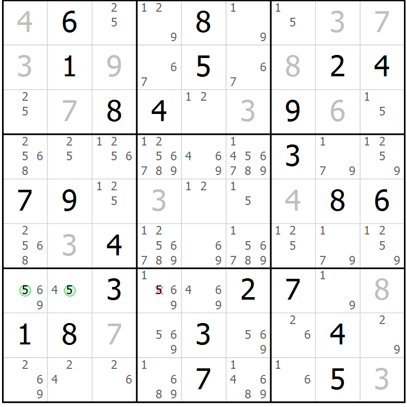 Position des candidats pour la solution de la Gr 25 page 28 du magazine de sudoku Virtuose n° 115