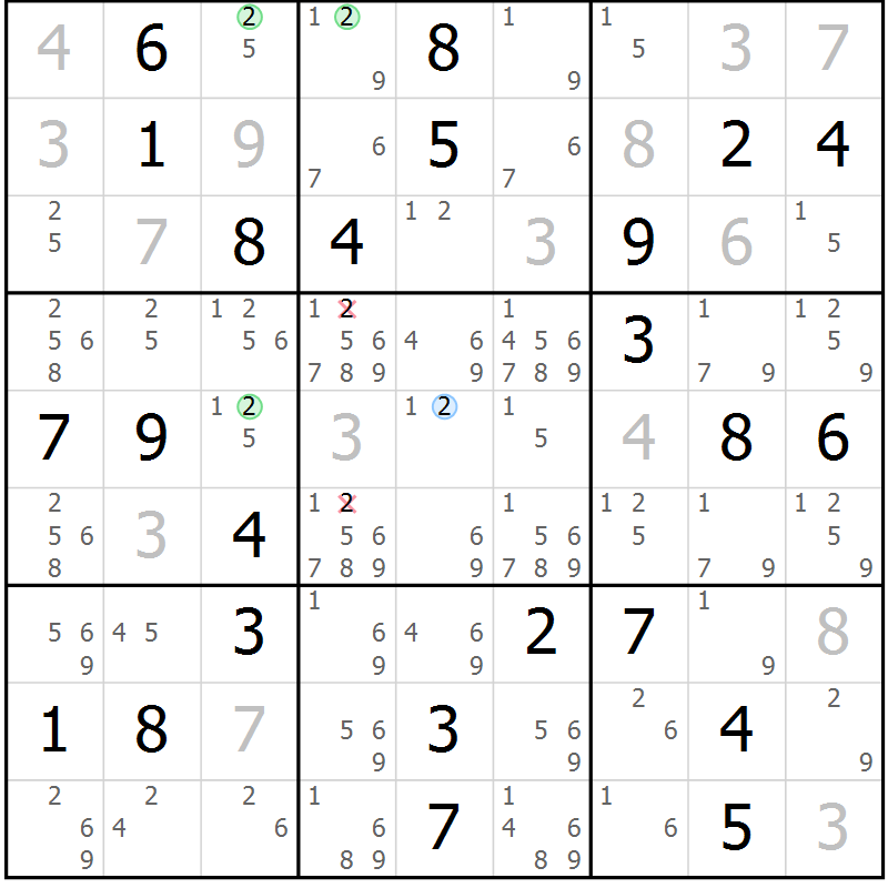 Position des candidats pour la solution de la Gr 25 page 28 du magazine de sudoku Virtuose n° 115