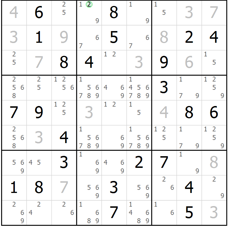 Position des candidats pour la solution de la Gr 25 page 28 du magazine de sudoku Virtuose n° 115