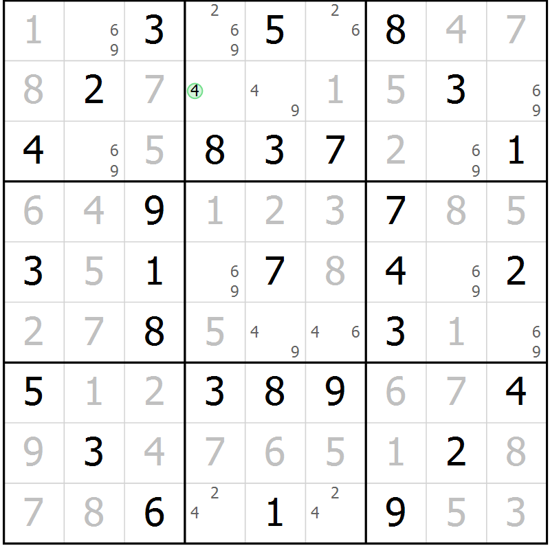 Position des candidats pour la solution de la Gr 26 page 29 du magazine de sudoku Virtuose n° 115