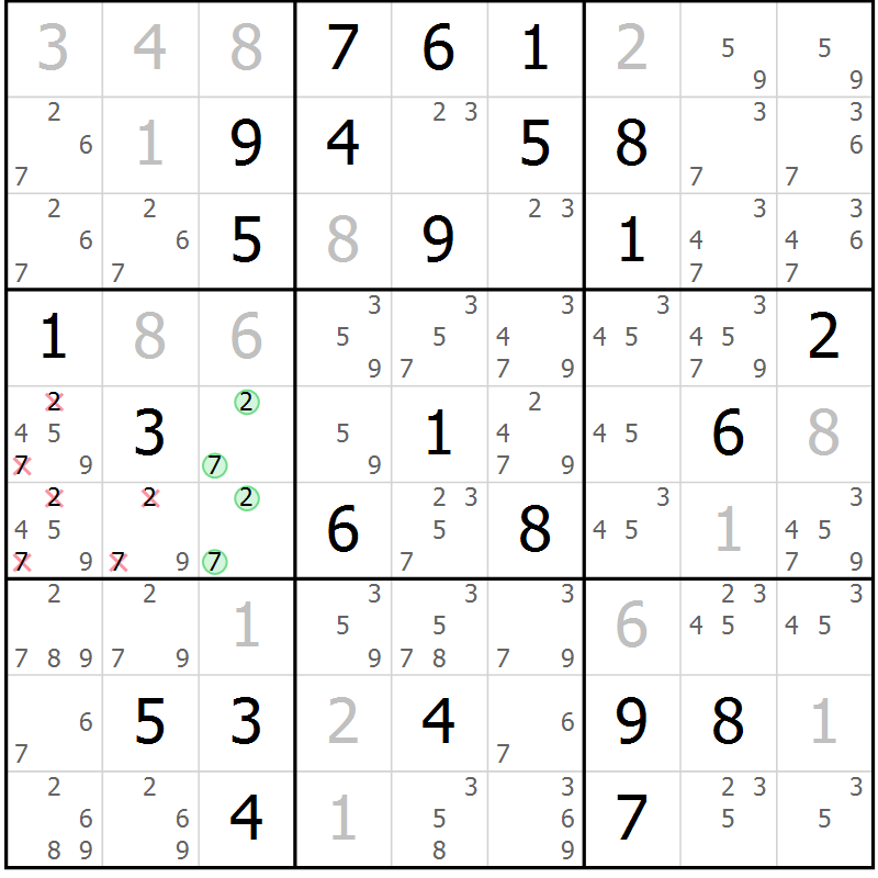 Position des candidats pour la solution de la Gr 27 page 30 du magazine de sudoku Virtuose n° 115