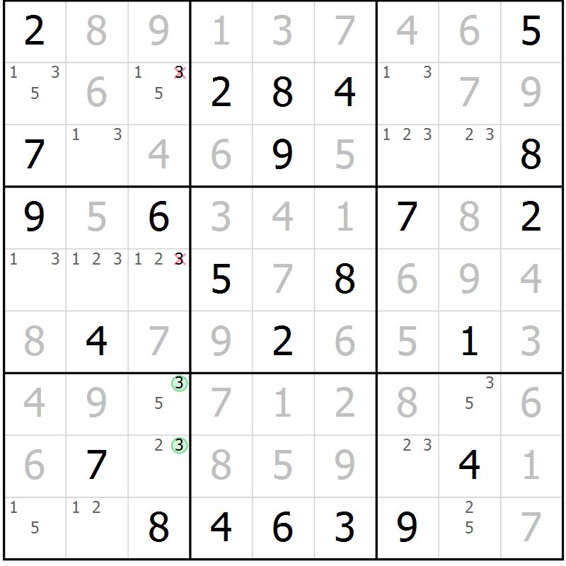 Position des candidats pour la solution de la Gr 28 page 31 du magazine de sudoku Virtuose n° 115