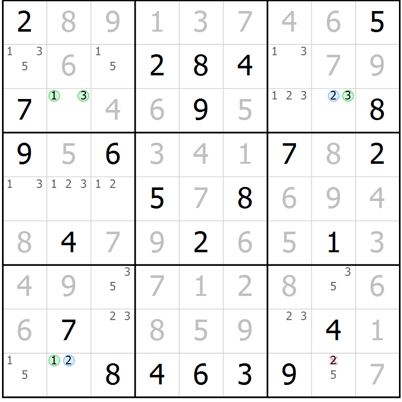 Position des candidats pour la solution de la Gr 28 page 31 du magazine de sudoku Virtuose n° 115