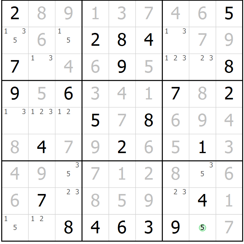 Position des candidats pour la solution de la Gr 28 page 31 du magazine de sudoku Virtuose n° 115