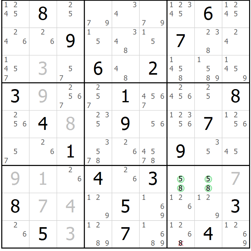 Position des candidats pour la solution de la Gr 29 page 32 du magazine de sudoku Virtuose n° 115