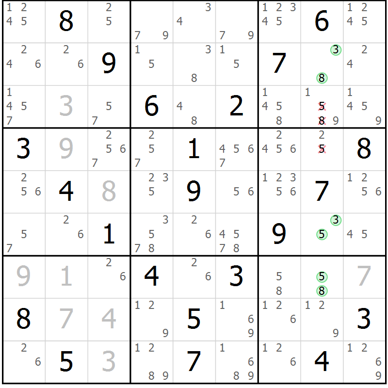 Position des candidats pour la solution de la Gr 29 page 32 du magazine de sudoku Virtuose n° 115