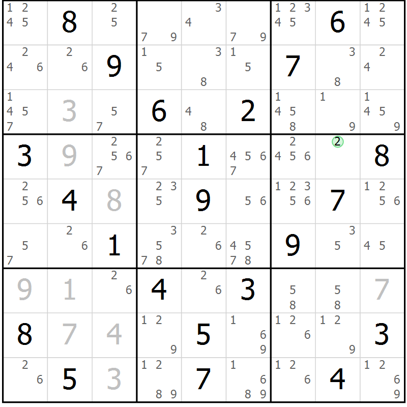 Position des candidats pour la solution de la Gr 29 page 32 du magazine de sudoku Virtuose n° 115