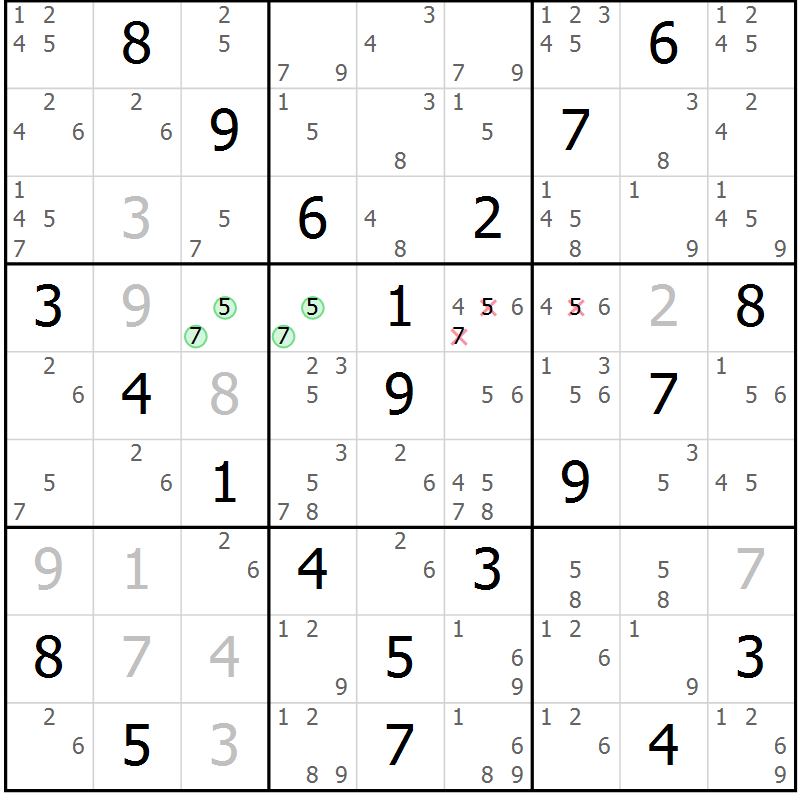 Position des candidats pour la solution de la Gr 29 page 32 du magazine de sudoku Virtuose n° 115