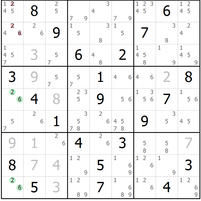 Position des candidats pour la solution de la Gr 29 page 32 du magazine de sudoku Virtuose n° 115