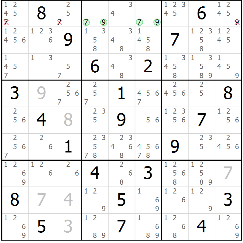 Position des candidats pour la solution de la Gr 29 page 32 du magazine de sudoku Virtuose n° 115
