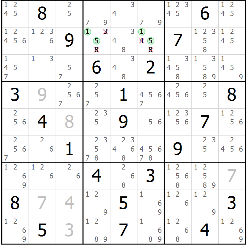 Position des candidats pour la solution de la Gr 29 page 32 du magazine de sudoku Virtuose n° 115