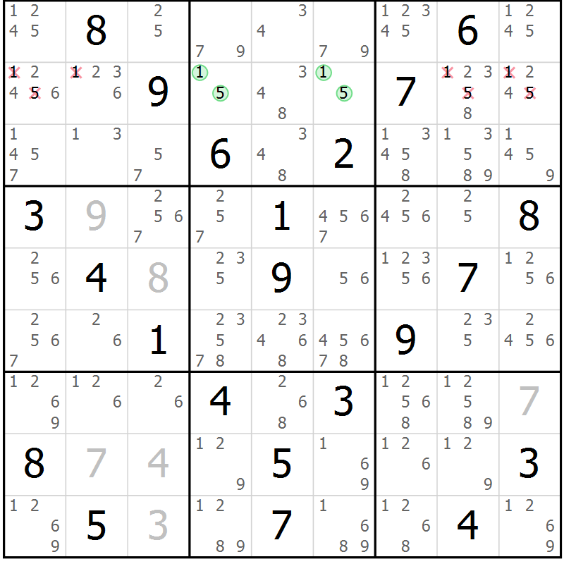 Position des candidats pour la solution de la Gr 29 page 32 du magazine de sudoku Virtuose n° 115