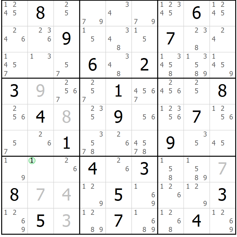 Position des candidats pour la solution de la Gr 29 page 32 du magazine de sudoku Virtuose n° 115