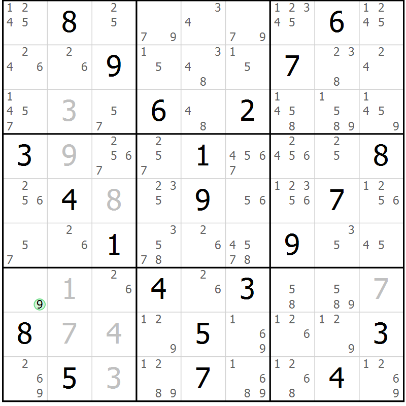 Position des candidats pour la solution de la Gr 29 page 32 du magazine de sudoku Virtuose n° 115