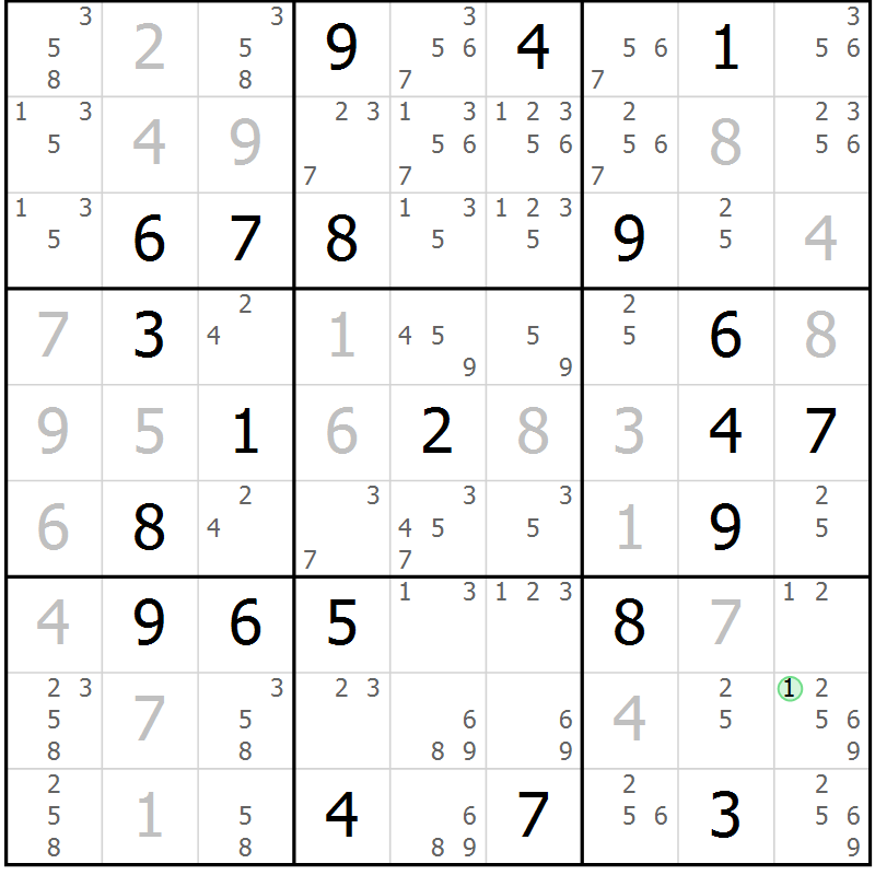 Position des candidats pour la solution de la Gr 3 page 6 du magazine de sudoku Virtuose n° 115