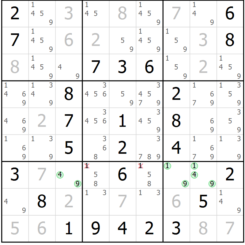 Position des candidats pour la solution de la Gr 30 page 33 du magazine de sudoku Virtuose n° 115