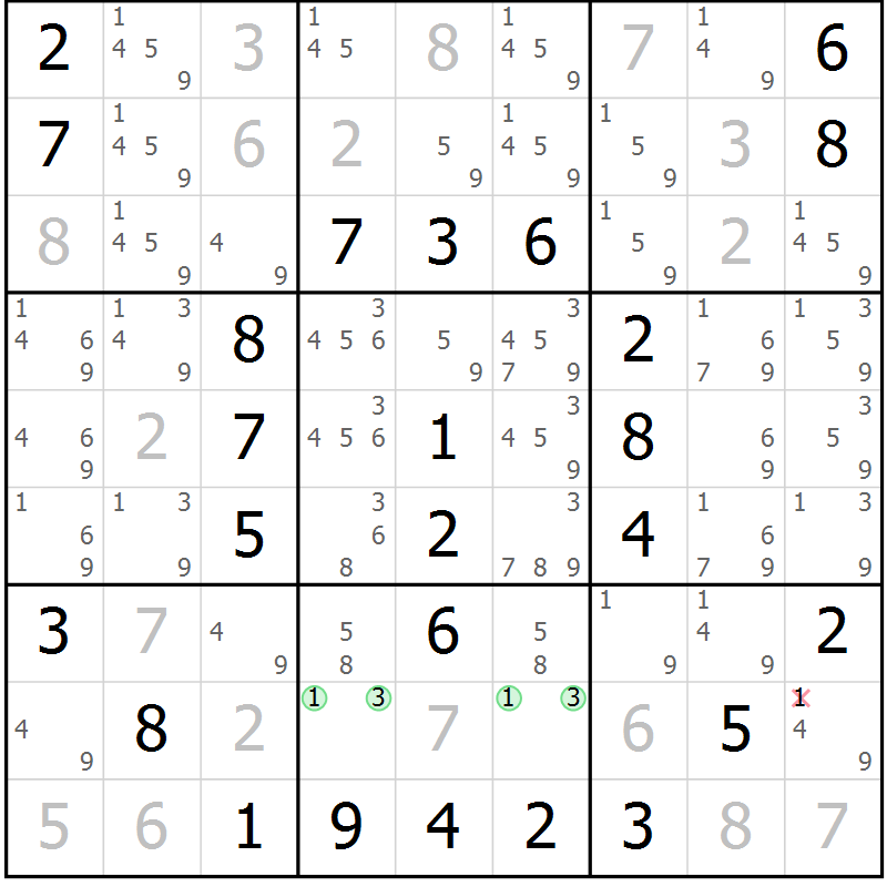 Position des candidats pour la solution de la Gr 30 page 33 du magazine de sudoku Virtuose n° 115