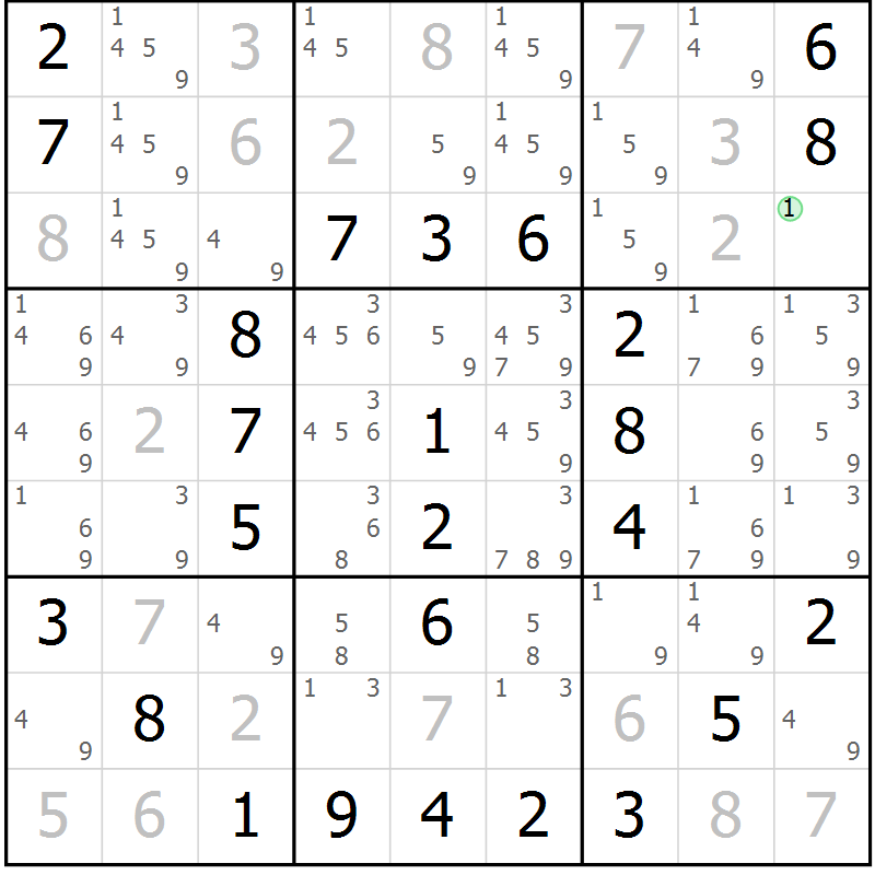 Position des candidats pour la solution de la Gr 30 page 33 du magazine de sudoku Virtuose n° 115
