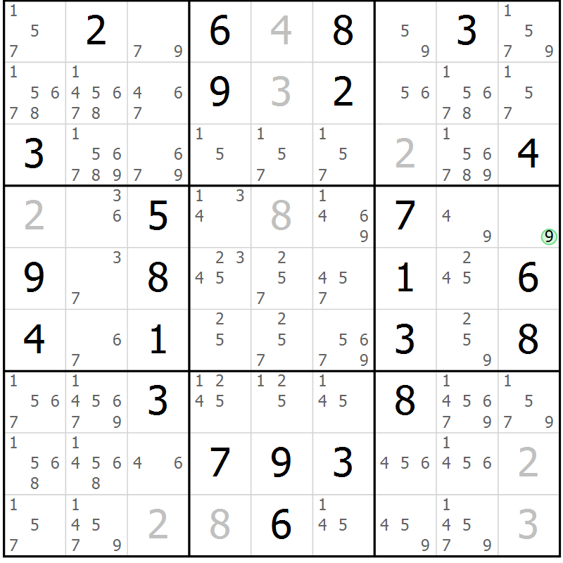 Position des candidats pour la solution de la Gr 33 page 36 du magazine de sudoku Virtuose n° 115