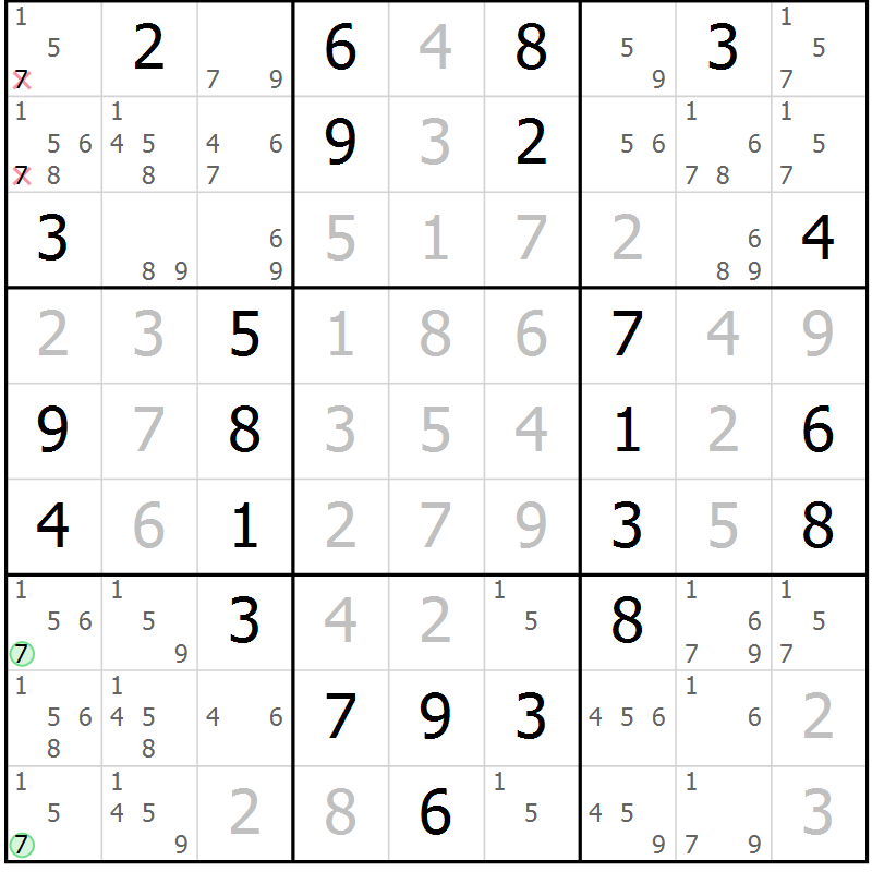 Position des candidats pour la solution de la Gr 33 page 36 du magazine de sudoku Virtuose n° 115