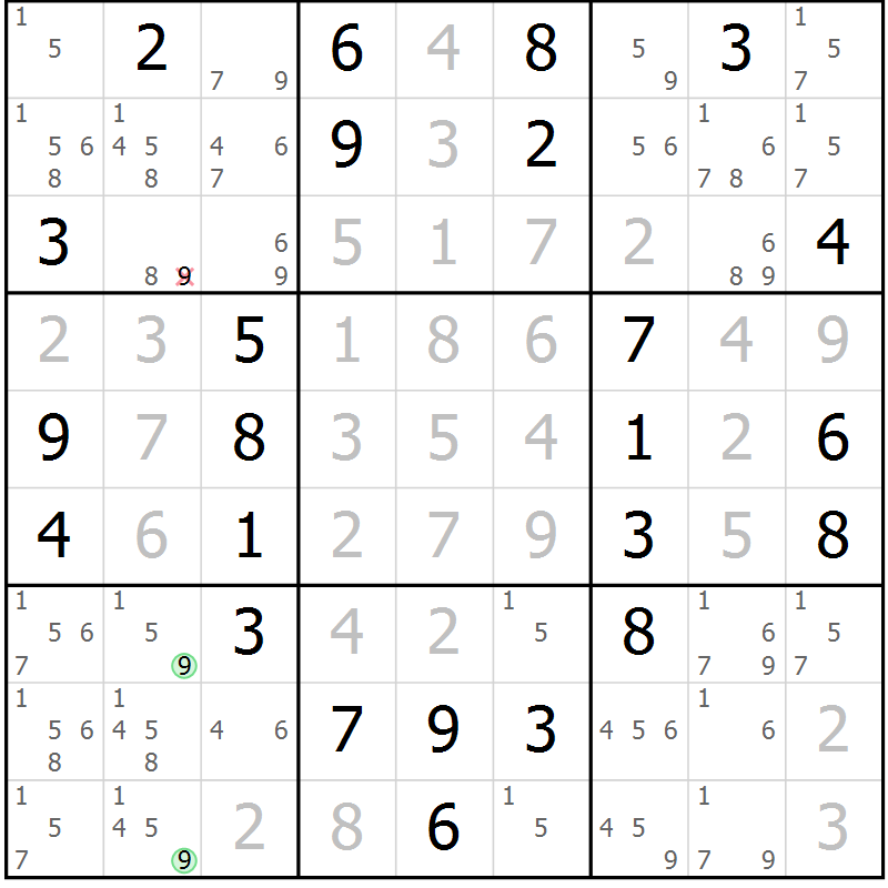 Position des candidats pour la solution de la Gr 33 page 36 du magazine de sudoku Virtuose n° 115
