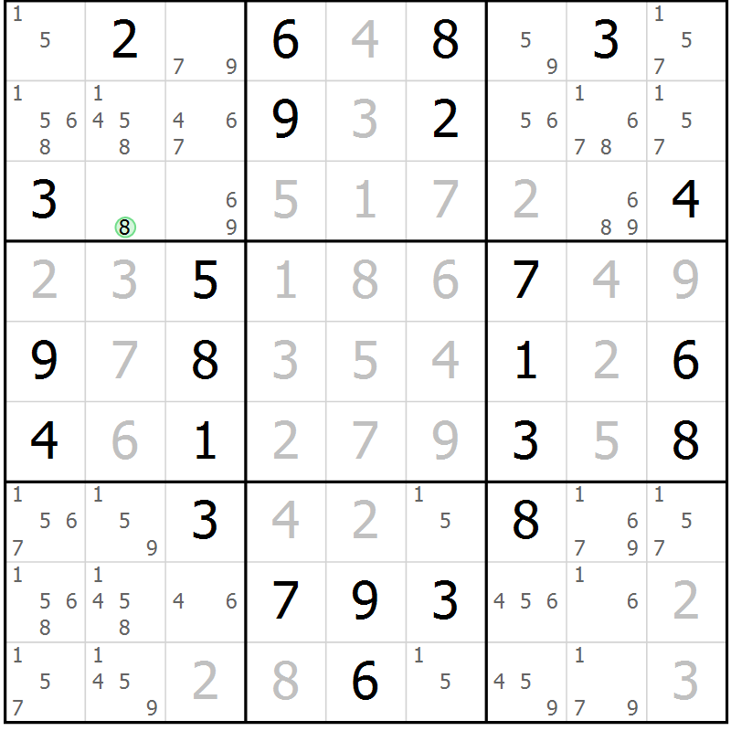 Position des candidats pour la solution de la Gr 33 page 36 du magazine de sudoku Virtuose n° 115