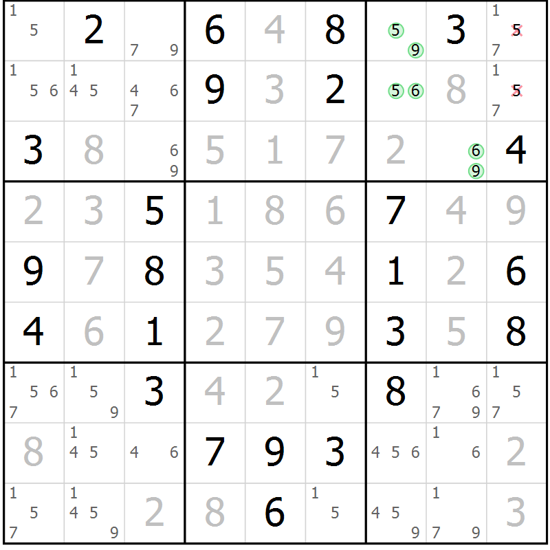 Position des candidats pour la solution de la Gr 33 page 36 du magazine de sudoku Virtuose n° 115