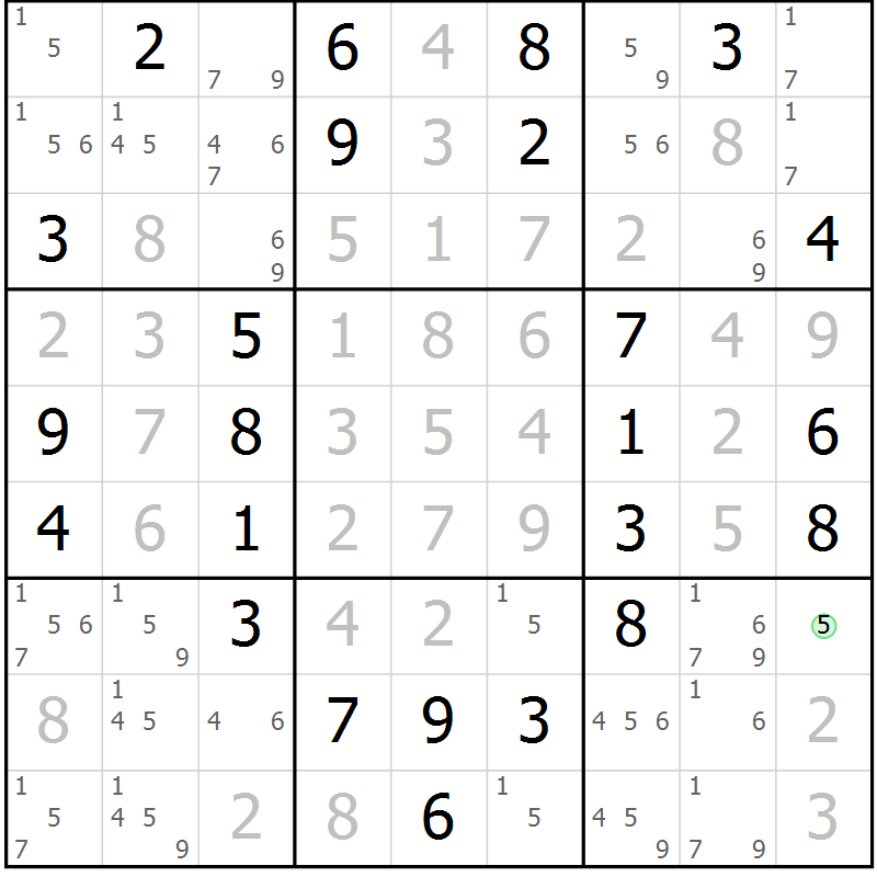 Position des candidats pour la solution de la Gr 33 page 36 du magazine de sudoku Virtuose n° 115