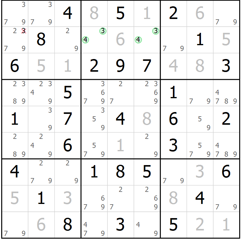 Position des candidats pour la solution de la Gr 34 page 37 du magazine de sudoku Virtuose n° 115