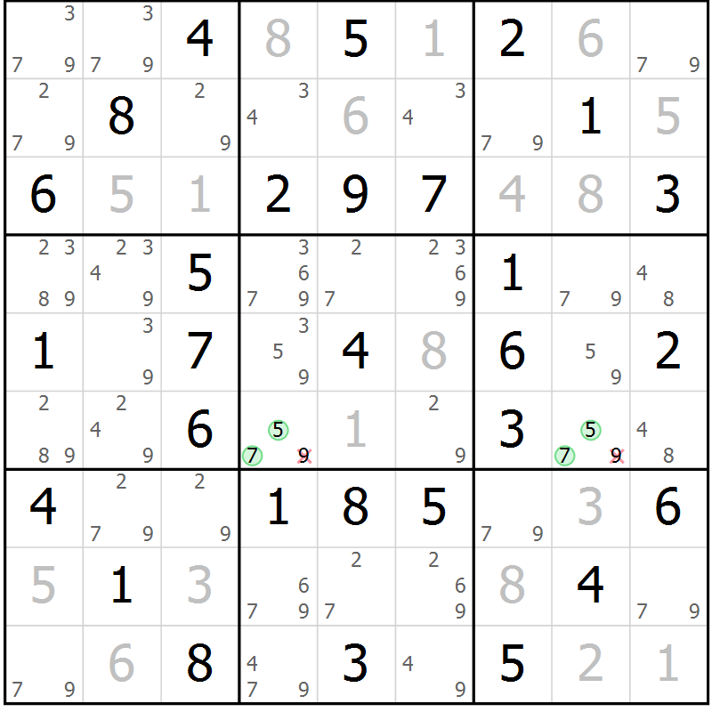 Position des candidats pour la solution de la Gr 34 page 37 du magazine de sudoku Virtuose n° 115