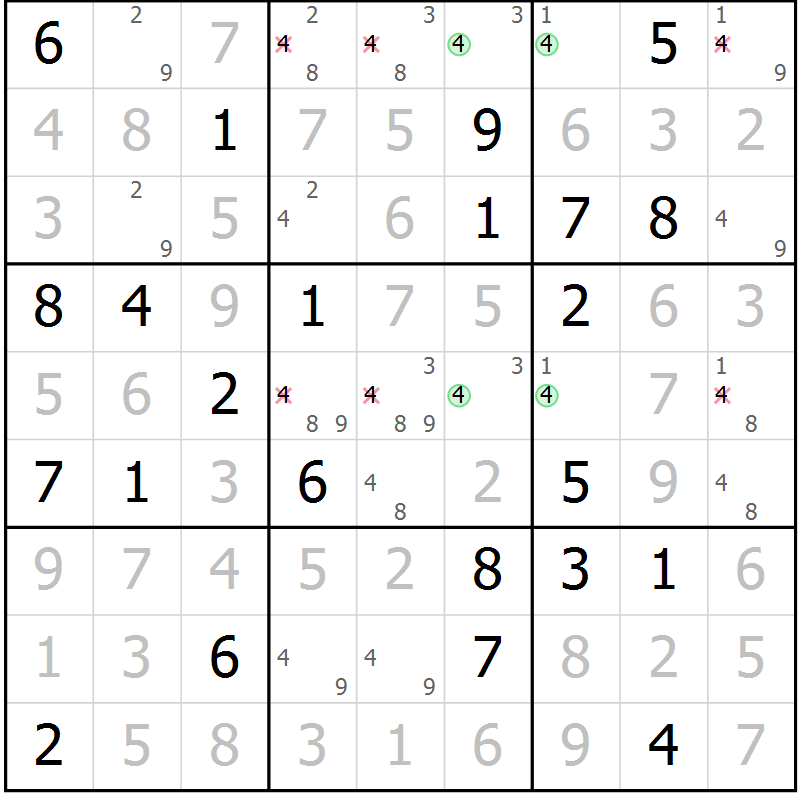 Position des candidats pour la solution de la Gr 35 page 38 du magazine de sudoku Virtuose n° 115