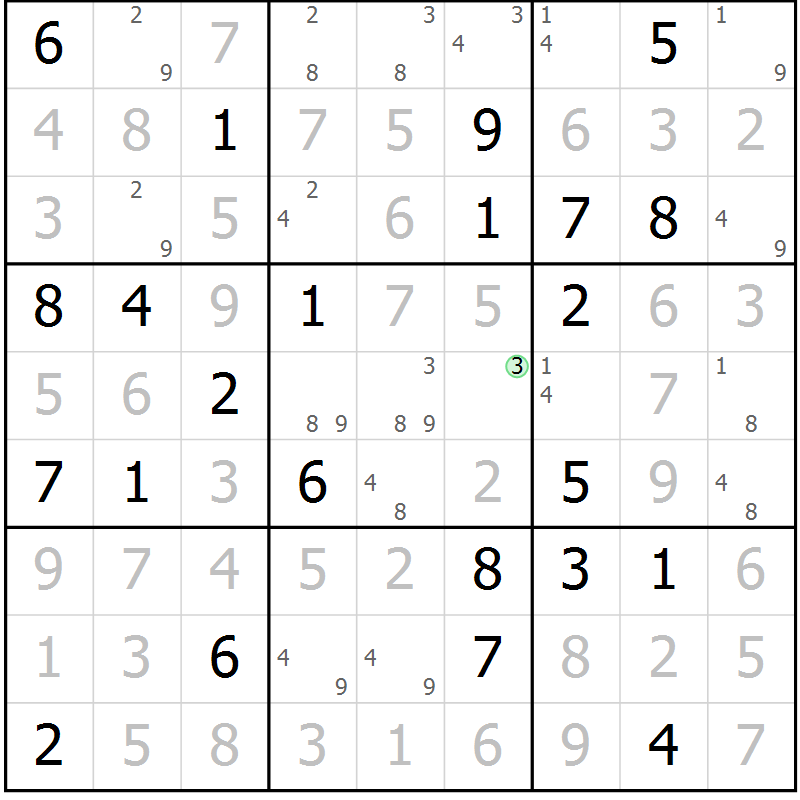 Position des candidats pour la solution de la Gr 35 page 38 du magazine de sudoku Virtuose n° 115