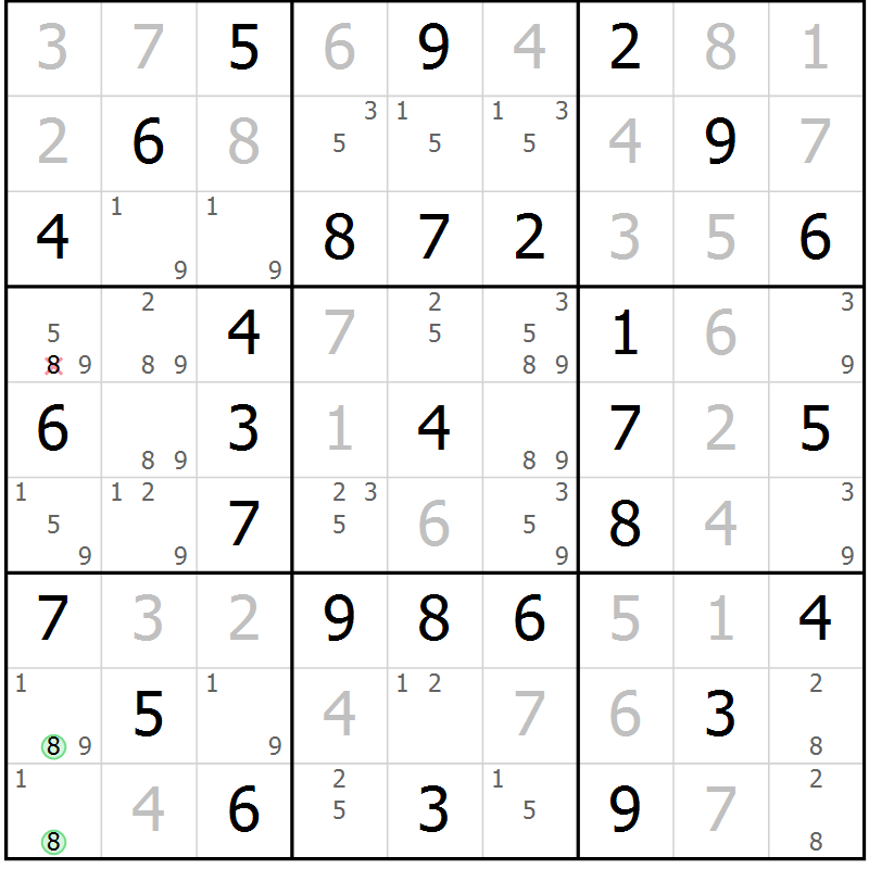 Position des candidats pour la solution de la Gr 36 page 39 du magazine de sudoku Virtuose n° 115
